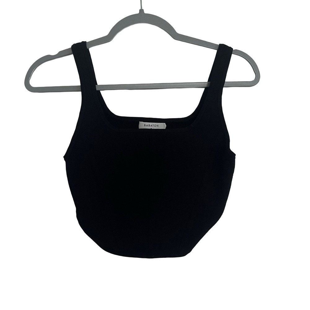 Babaton‎ Knit Corset Top Women Medium Black Excellent Square Neck Sculpt Tank